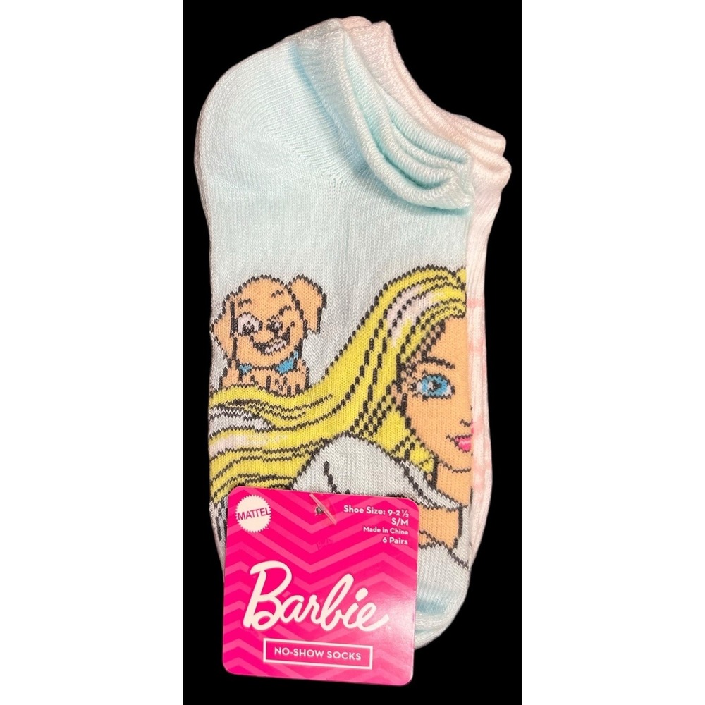 Barbie Mattel 6 Pairs No-show Girls Ankle Socks Small/Medium Shoe Size 9-12 1/2
